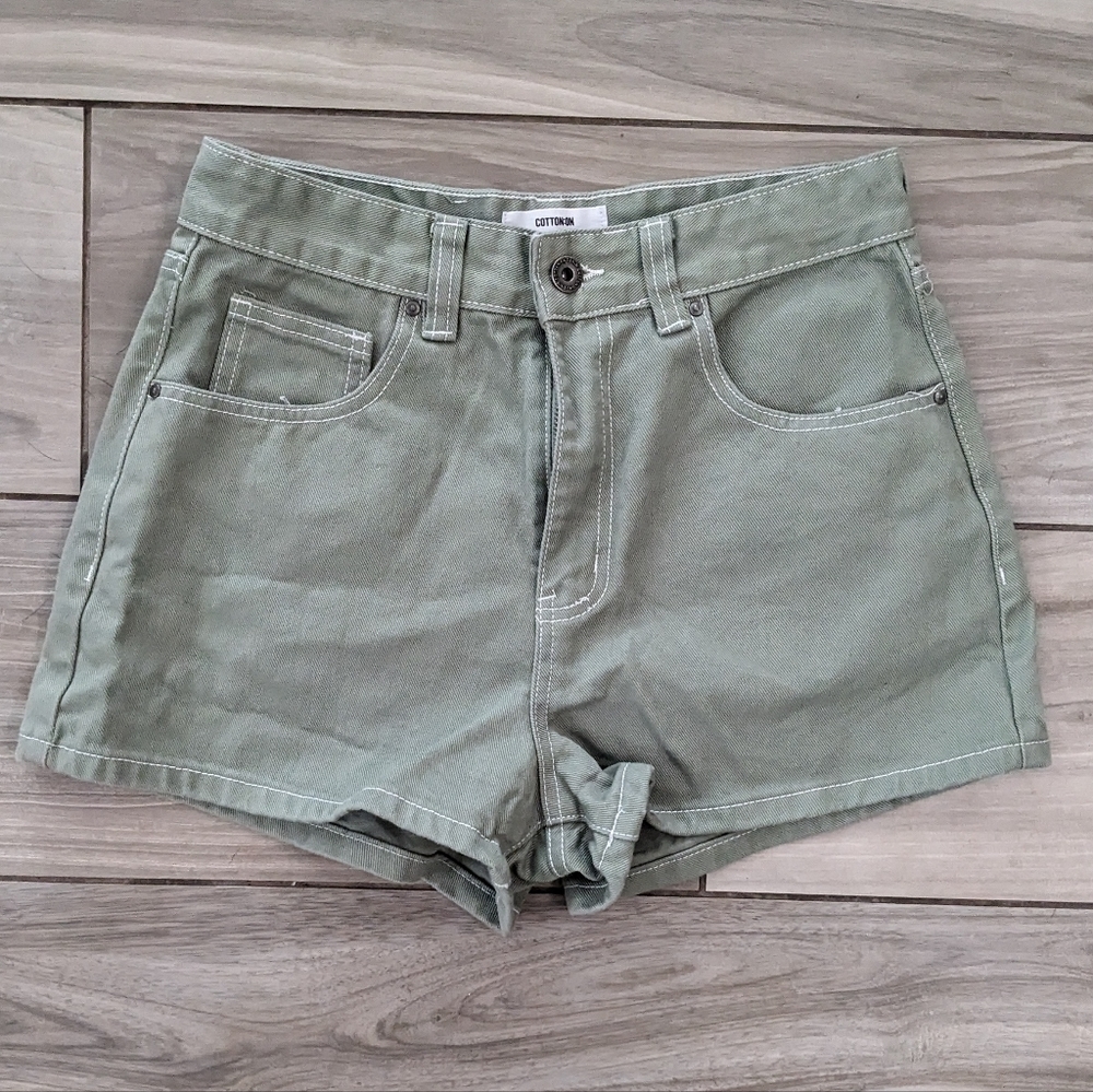 Cotton On High Rise Mom Sage Denim Shorts